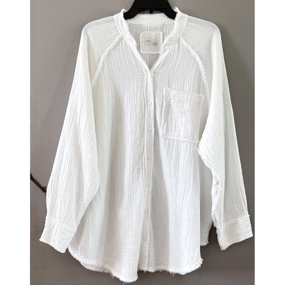 Aerie Gauzy Button Up Large White Cotton Beach Slouchy Casual LP